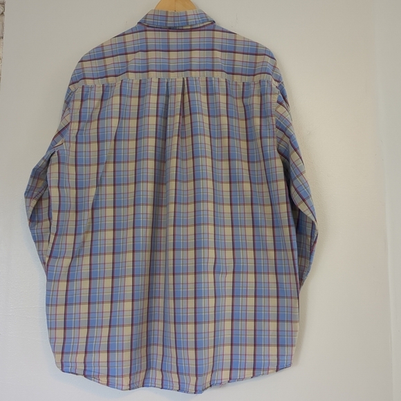 Alan Flusser Shirt Mens XXL Blue and Tan Plaid Casual Buisness Cotton Long - Picture 2 of 7